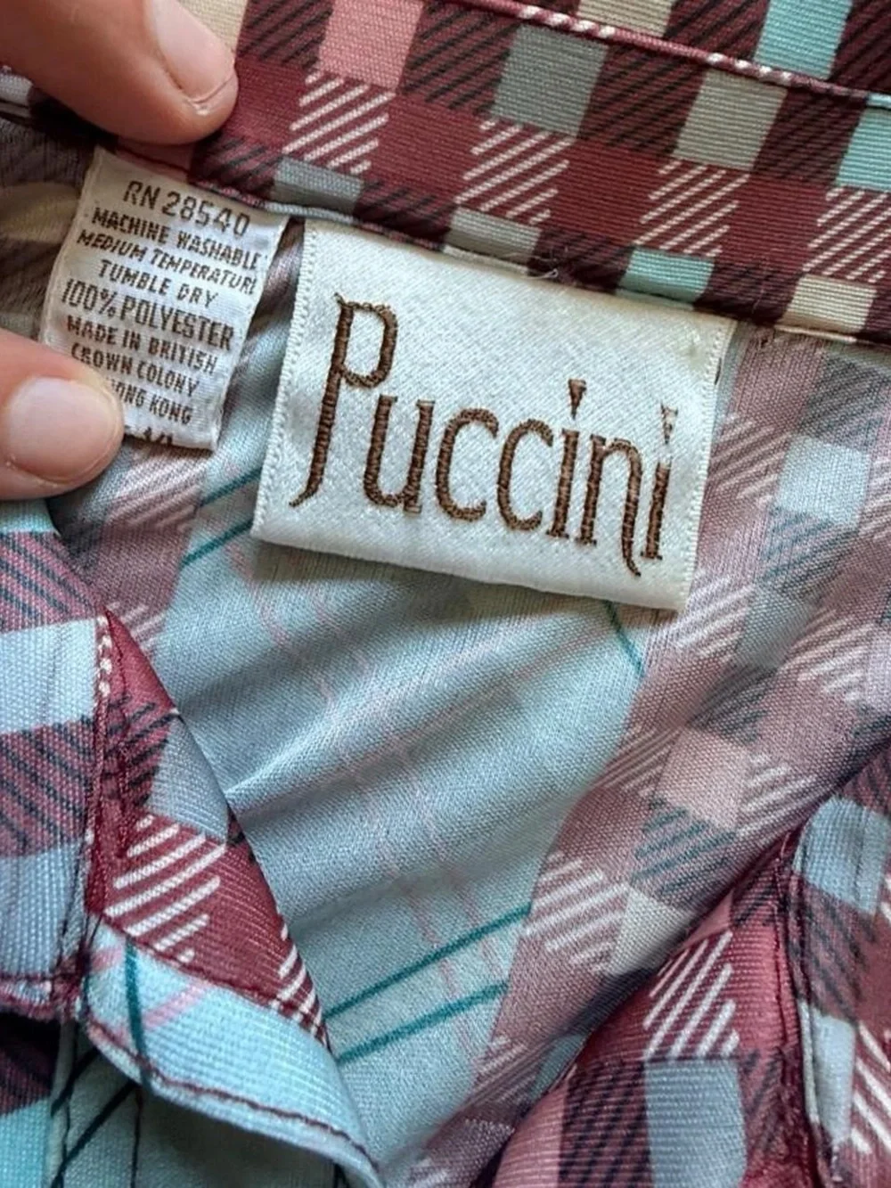 Puccini Women's Plaid Button-Up Blouse in Burgundy and Teal
